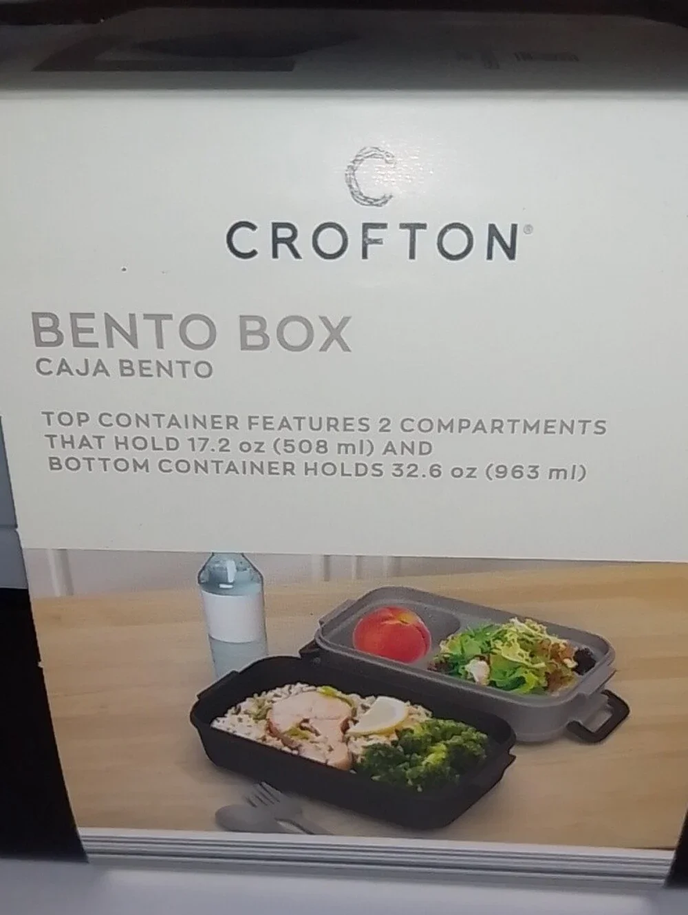 Crofton Black And Gray Two-Tier Bento Box with Utensils